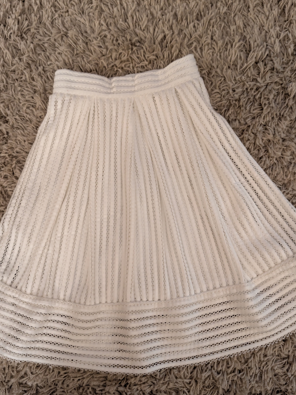 Haute Monde Pleated Openwork Swing Skirt Cream Size S